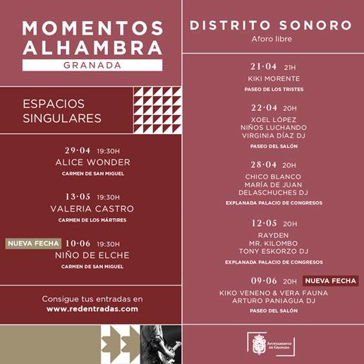 Se aplazan los conciertos de Momentos Alhambra Distrito Sonoro por la previsión meteorológica para el fin de semana 