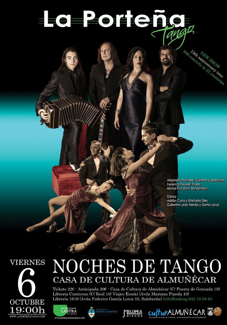 Almuñécar acogerá este viernes el concierto de La Porteña Tango, conmemorativo de sus quince años de trayectoria