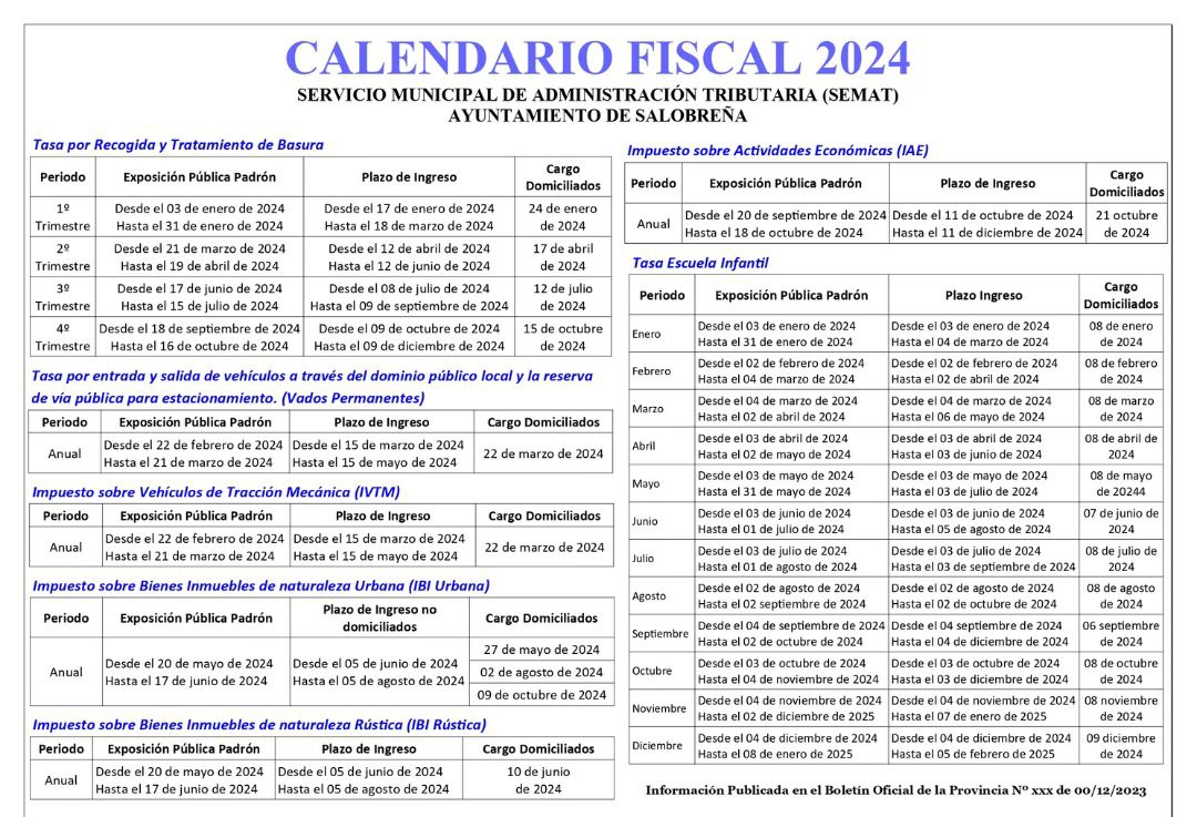 El Calendario Fiscal de Salobreña incorpora importantes novedades para 2024 