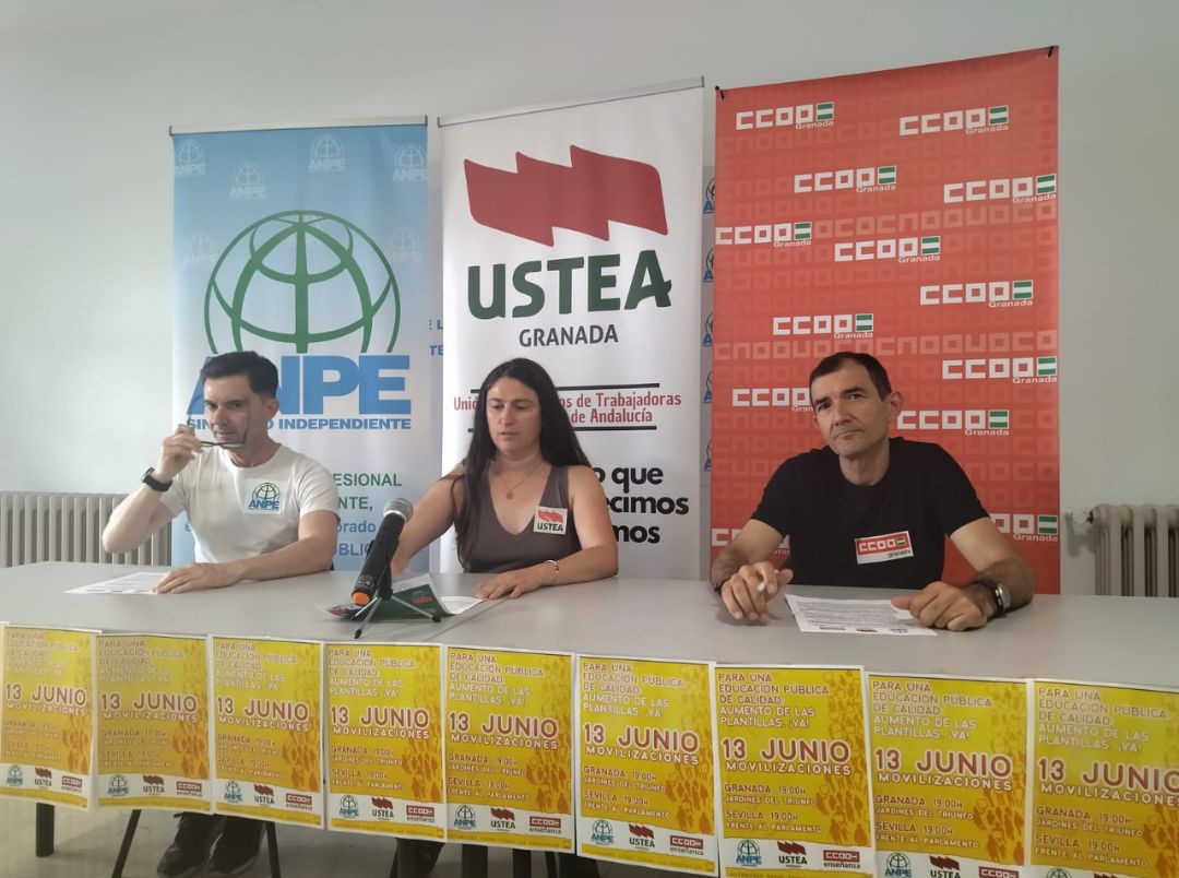 ANPE, USTEA Y CC.OO. convocan nuevas movilizaciones en Granada y Sevilla por el incremento de las plantillas docentes el próximo 13 de junio