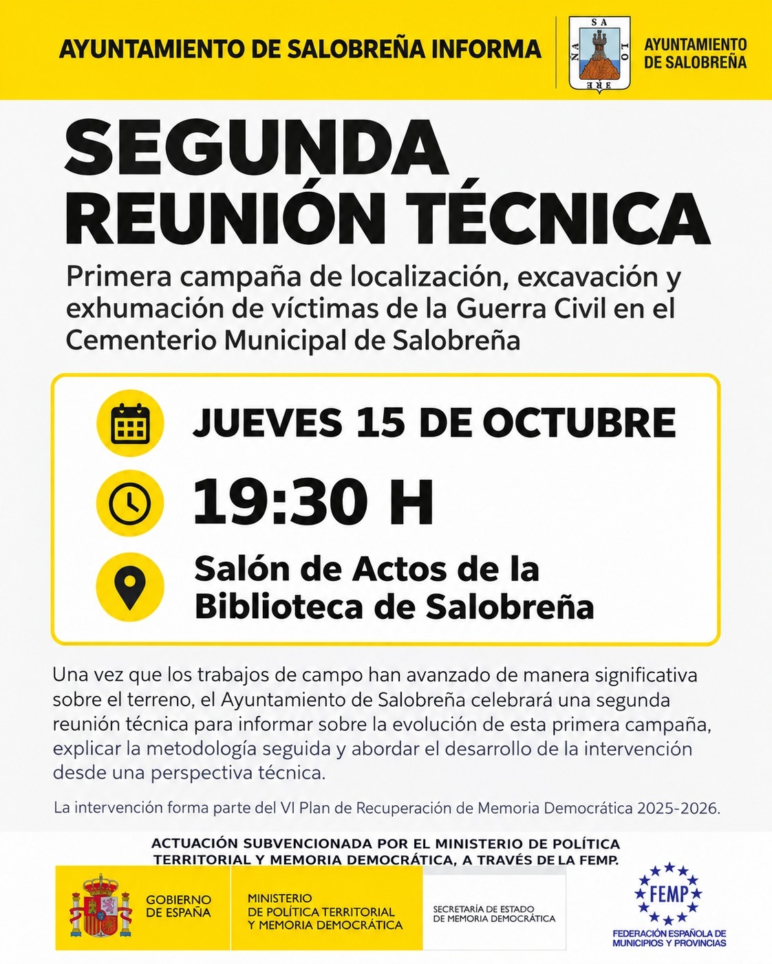 Segunda reunión técnica sobre los trabajos de localización y exhumación de víctimas de la Guerra Civil en el cementerio municipal de Salobreña 

