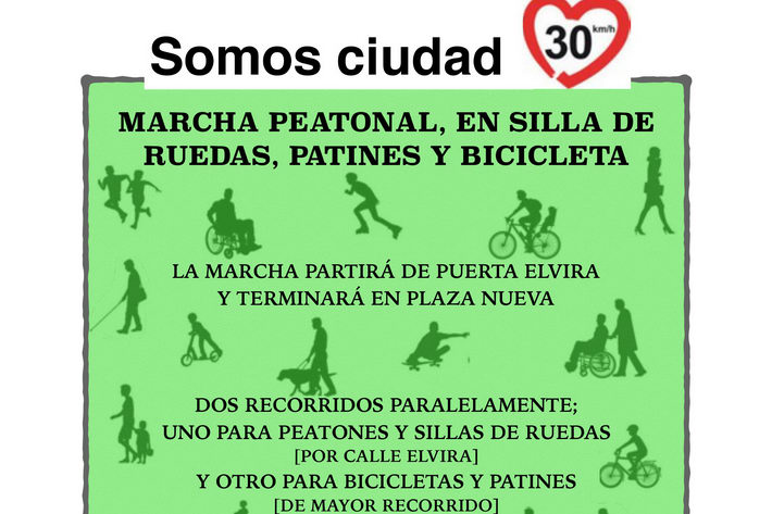 Marcha a pie, en silla de ruedas, patines y bicicleta bajo el lema ‘SOMOS CIUDAD’ el 8 de noviembre en Granada