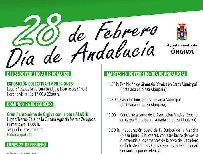 Órgiva dedicará el 28 F a consolidarse como Ciudad Cervantina por excelencia 