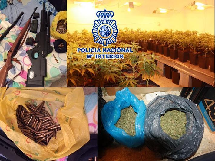 La Policía Nacional detiene a dos personas y  desmantela una plantación “in door” de marihuana interviniendo varias armas de fuego