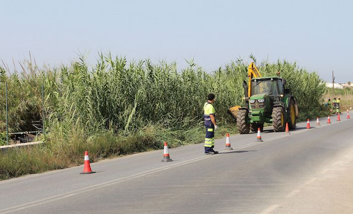 El área de Agricultura, Parques y Jardines acondiciona los arcenes de entrada y salida a Motril por la carretera del Candelón