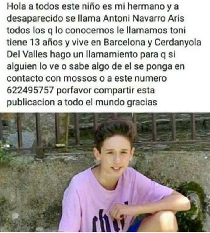 Un nio de 13 aos desaparecido en Barcelona ha sido visto por Almuecar en las ultimas horas.