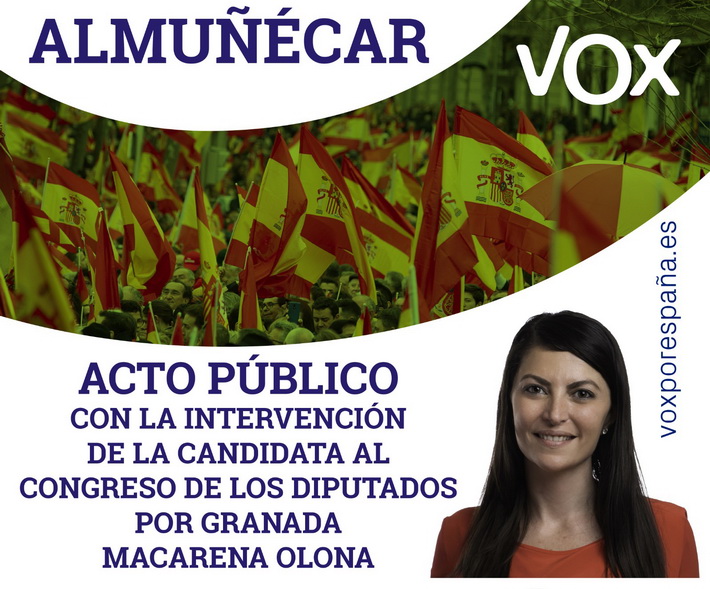 Macarena Olona (VOX) participar maana en un acto electoral en la Casa de la Cultura de Almucar.