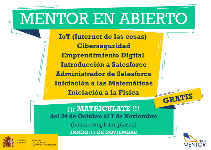 Abierta la convocatoria de los cursos gratuitos de Aula Mentor 