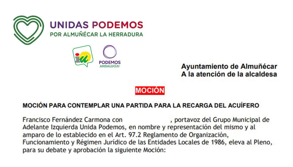 Unidas Podemos de Almuñécar pide que el presupuesto municipal asuma la recarga del acuífero