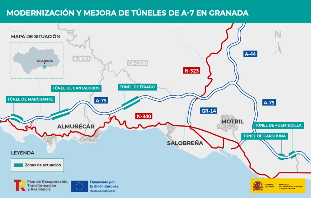 El Gobierno Central licita por 16 millones la modernización y mejora de los túneles de Fuentecilla, Carchuna, Ítrabo, Cantalobos y Marchante