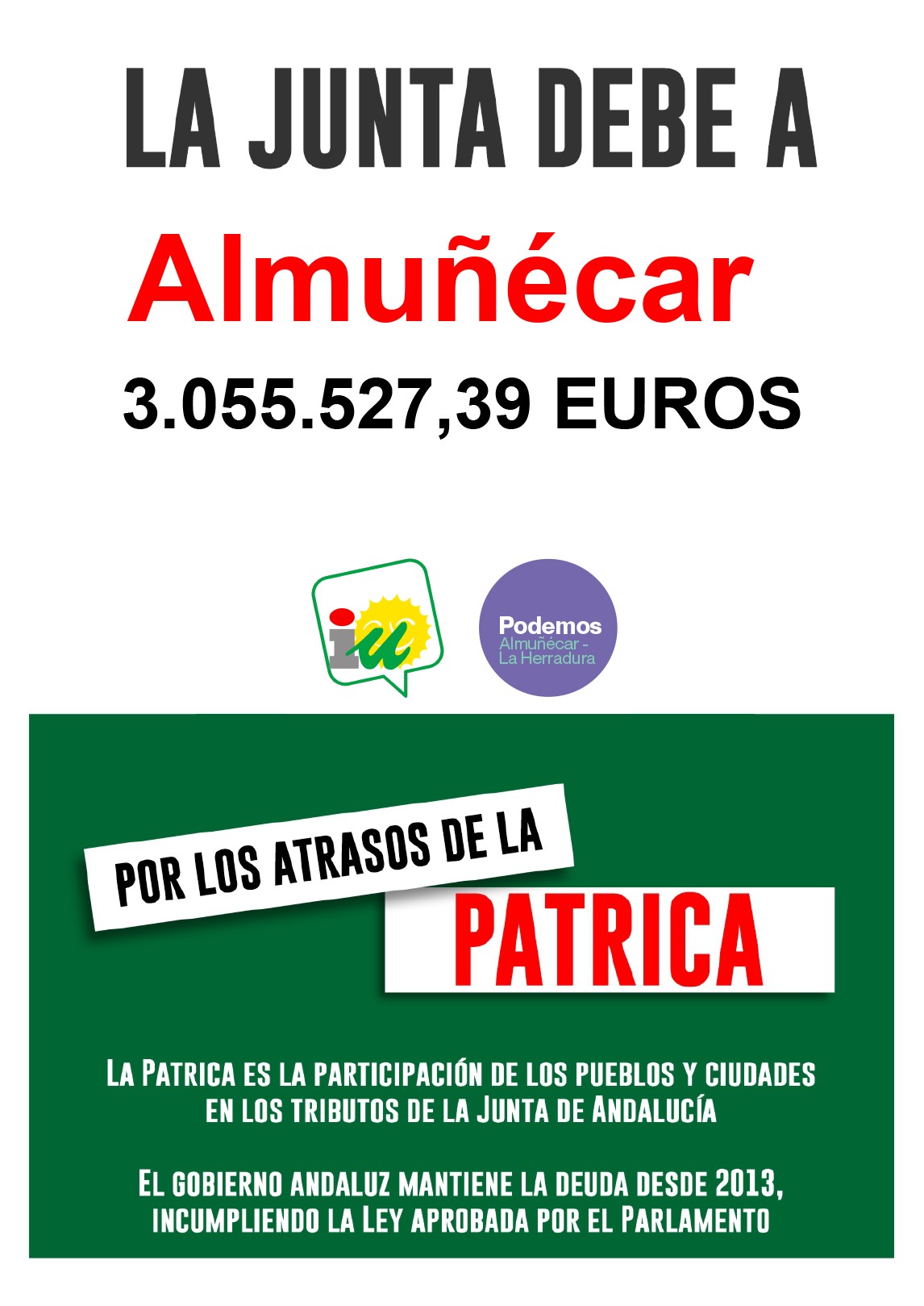 IU-Podemos critica que el gobierno de Almuñécar se abstenga en la moción para pedir a la Junta los 3 millones que adeuda de la PATRICA